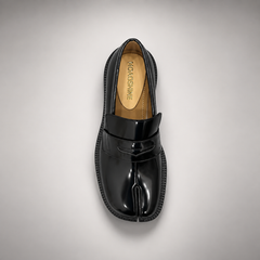 Black Patent Leather Split-Toe Platform Loafers top view