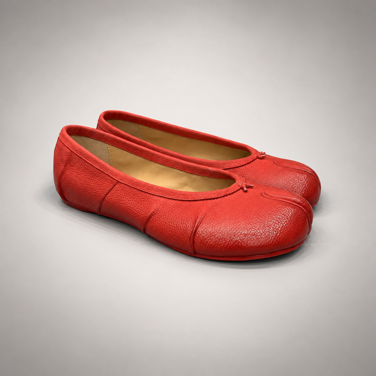 Red Leather Split-Toe Bow Ballet Flats pair view
