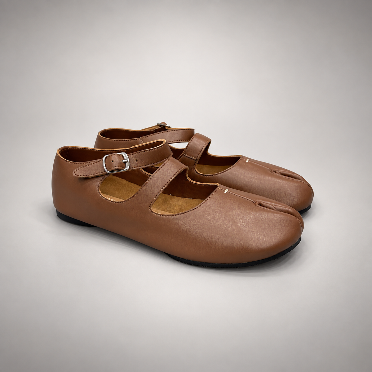 Brown Leather Split-Toe Mary Jane Flats pair view
