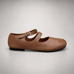 Brown Leather Split-Toe Mary Jane Flats side view