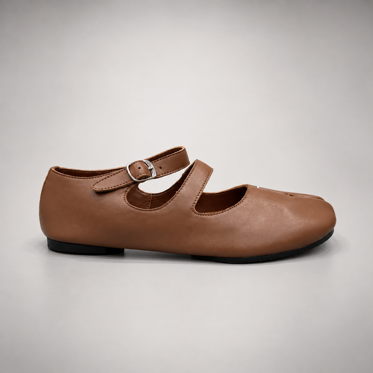 Brown Leather Split-Toe Mary Jane Flats side view