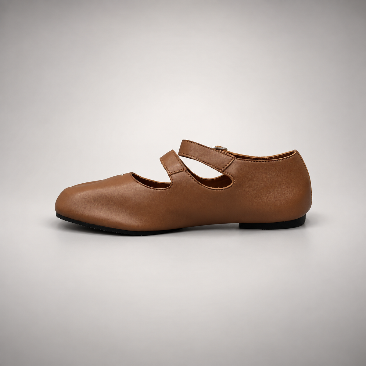 Brown Leather Split-Toe Mary Jane Flats opposite side