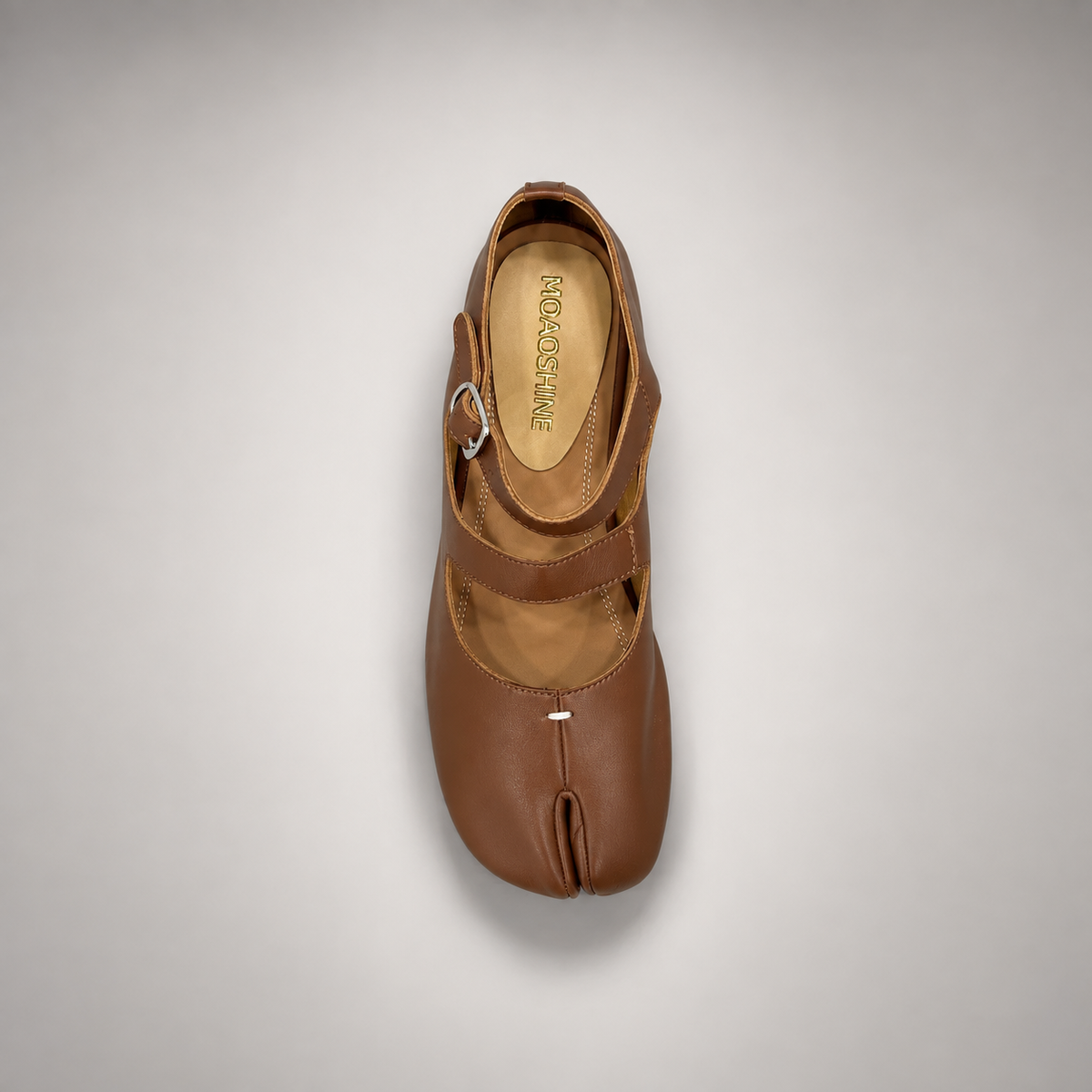 Brown Leather Split-Toe Mary Jane Flats top view