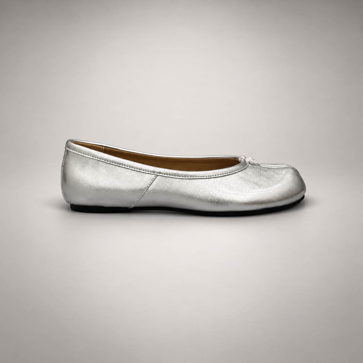 Silver Leather Split-Toe Bow Ballet Flats side view