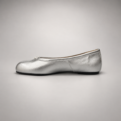 Silver Leather Split-Toe Bow Ballet Flats opposite side