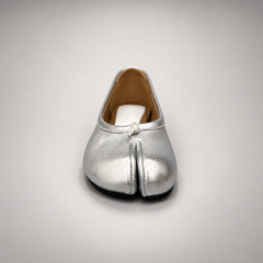 Silver Leather Split-Toe Bow Ballet Flats outsole view