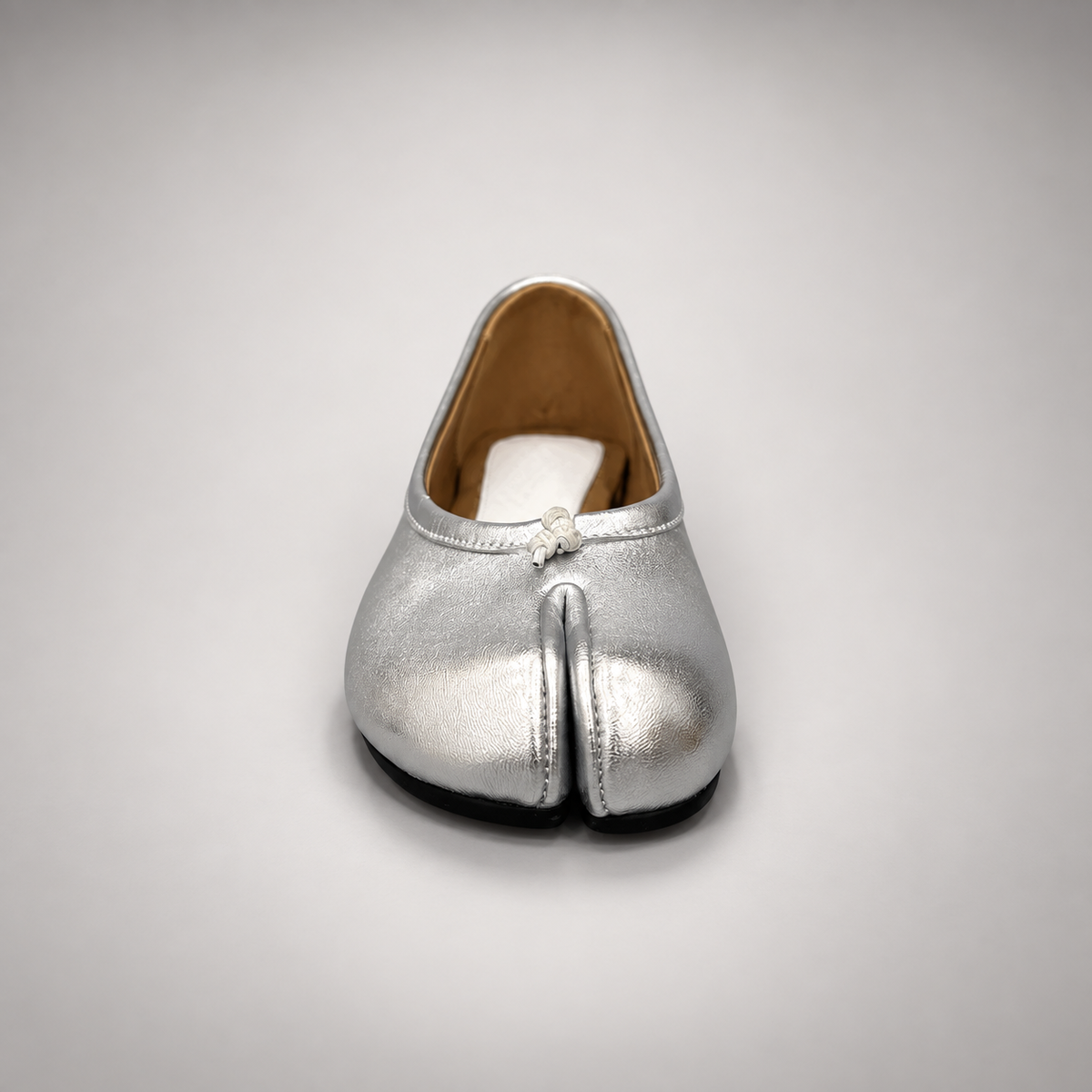 Silver Leather Split-Toe Bow Ballet Flats outsole view