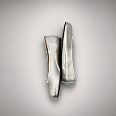 Silver Leather Split-Toe Bow Ballet Flats top view