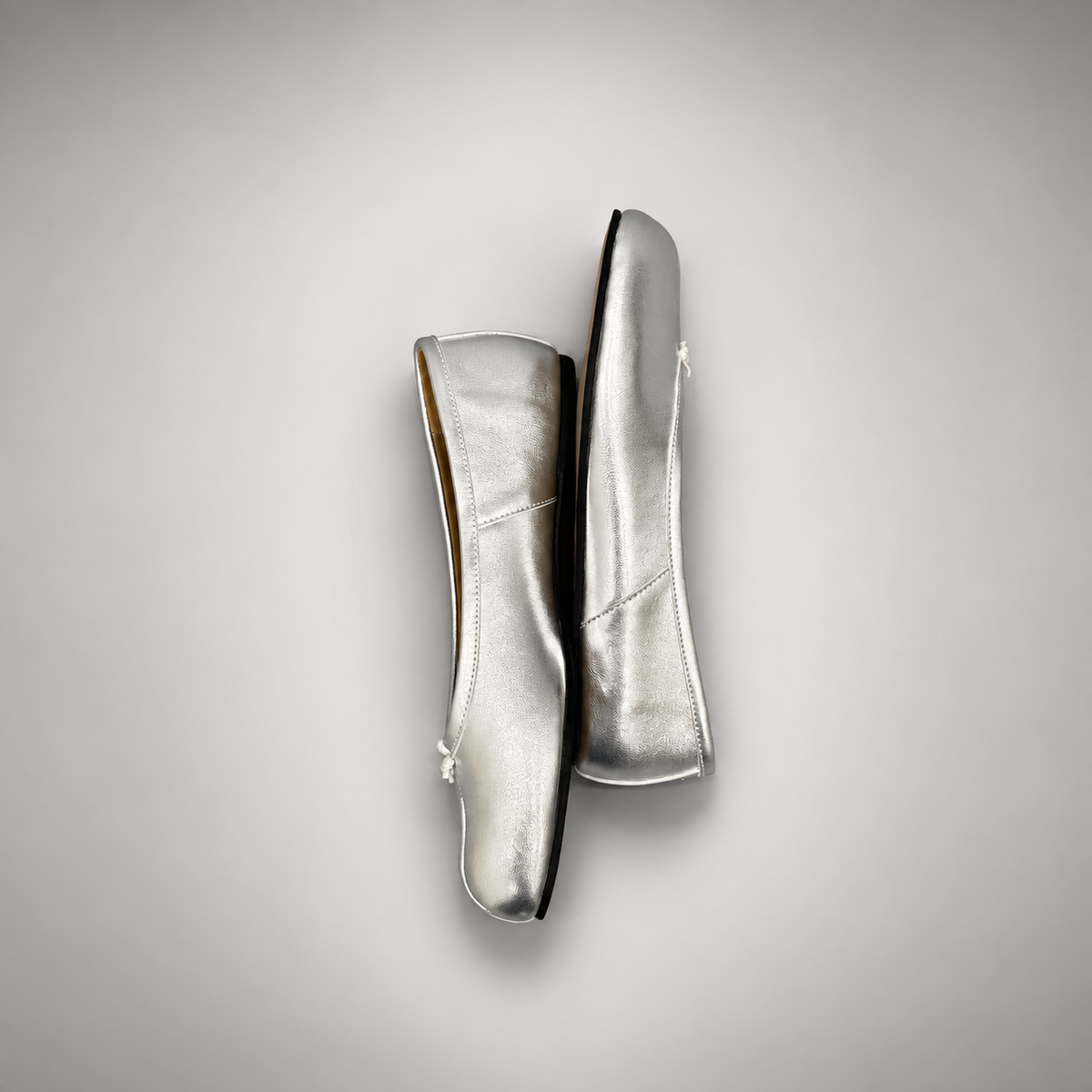 Silver Leather Split-Toe Bow Ballet Flats top view