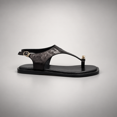 Black Leather T-Strap Thong Sandals side view