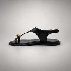 Black Leather T-Strap Thong Sandals opposite side