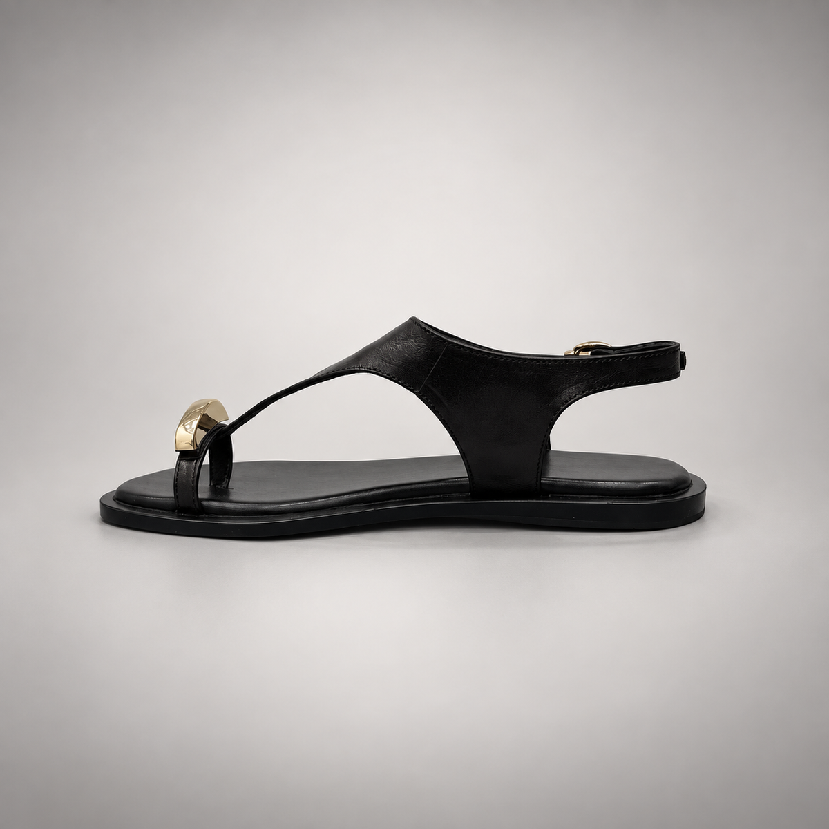 Black Leather T-Strap Thong Sandals opposite side