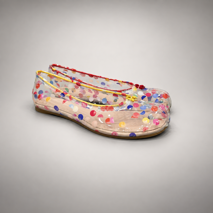 Multicolor Polka-Dot Clear PVC Ballet Flats pair view