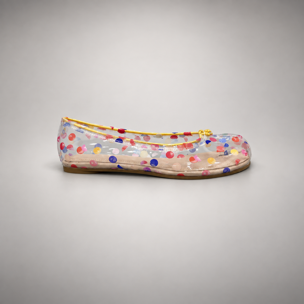 Multicolor Polka-Dot Clear PVC Ballet Flats side view