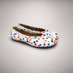 White Multicolor Polka-Dot Leather Ballet Flats pair view