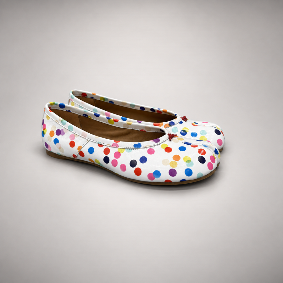 White Multicolor Polka-Dot Leather Ballet Flats pair view