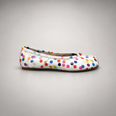 White Multicolor Polka-Dot Leather Ballet Flats side view