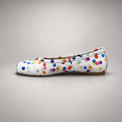White Multicolor Polka-Dot Leather Ballet Flats opposite side
