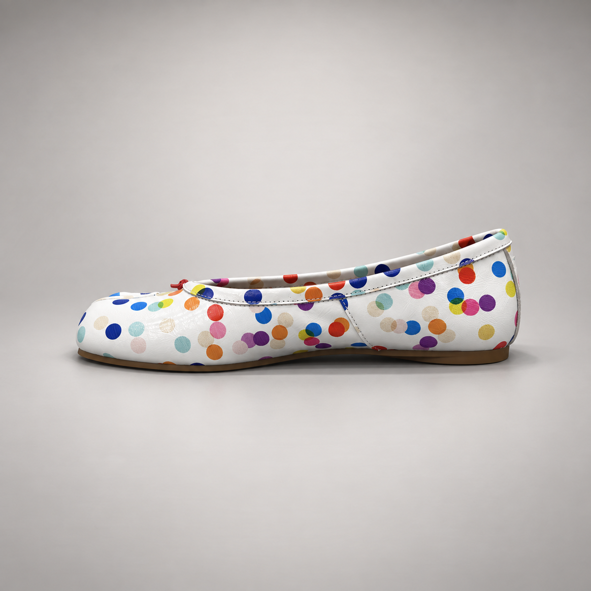 White Multicolor Polka-Dot Leather Ballet Flats opposite side