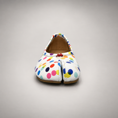 White Multicolor Polka-Dot Leather Ballet Flats outsole view