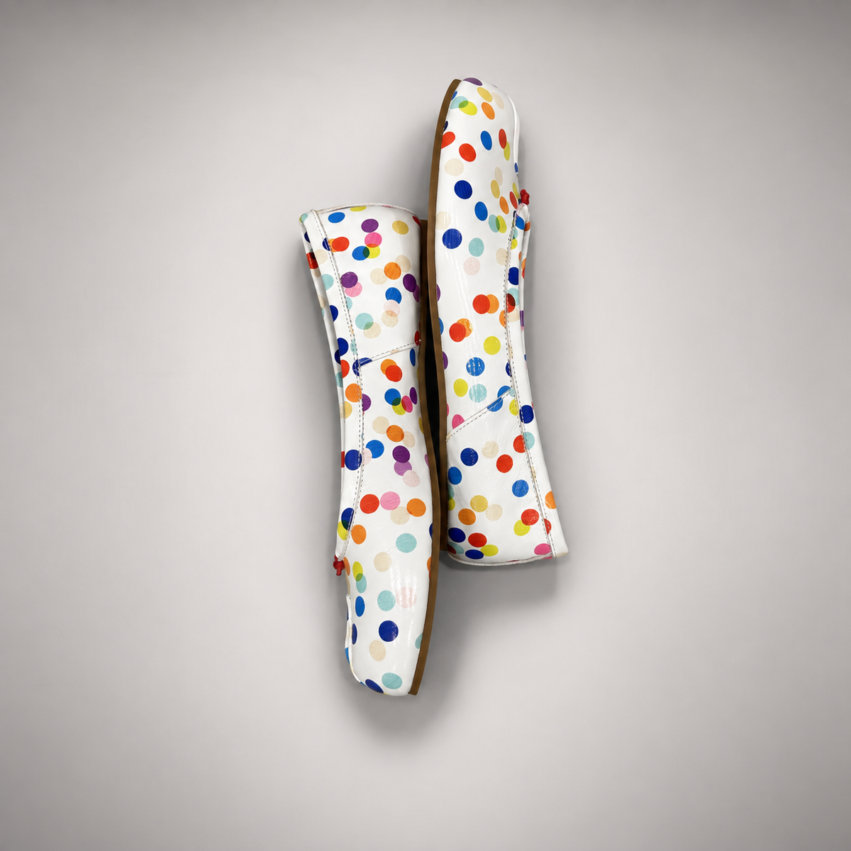 White Multicolor Polka-Dot Leather Ballet Flats top view