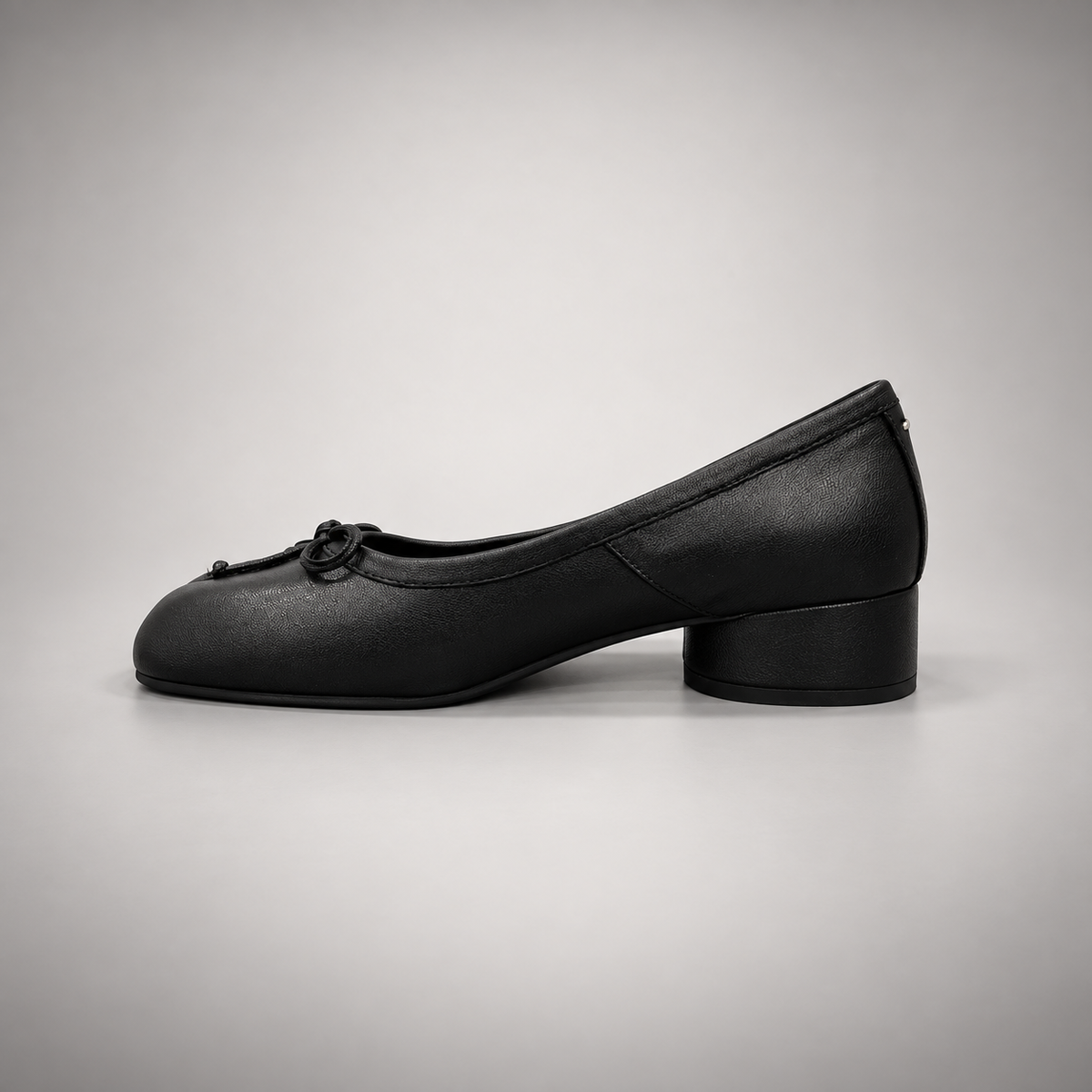 Black Leather Split-Toe Bow Block-Heel Flats opposite side