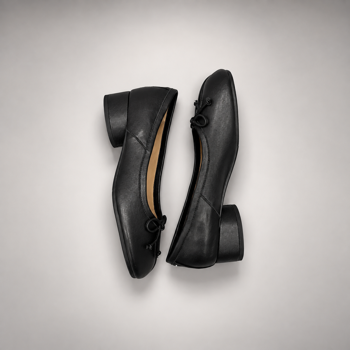 Black Leather Split-Toe Bow Block-Heel Flats top view