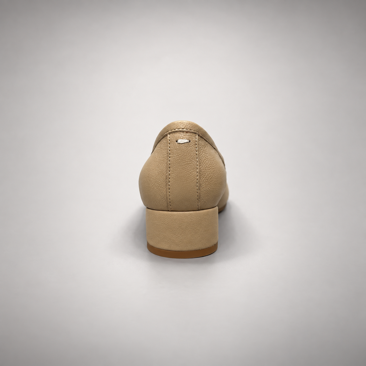 Beige Leather Split-Toe Bow Block-Heel Flats rear view