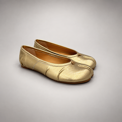 Gold Leather Split-Toe Bow Ballet Flats pair view