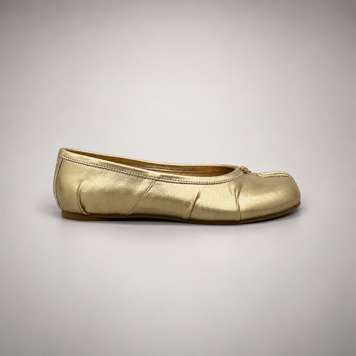Gold Leather Split-Toe Bow Ballet Flats side view