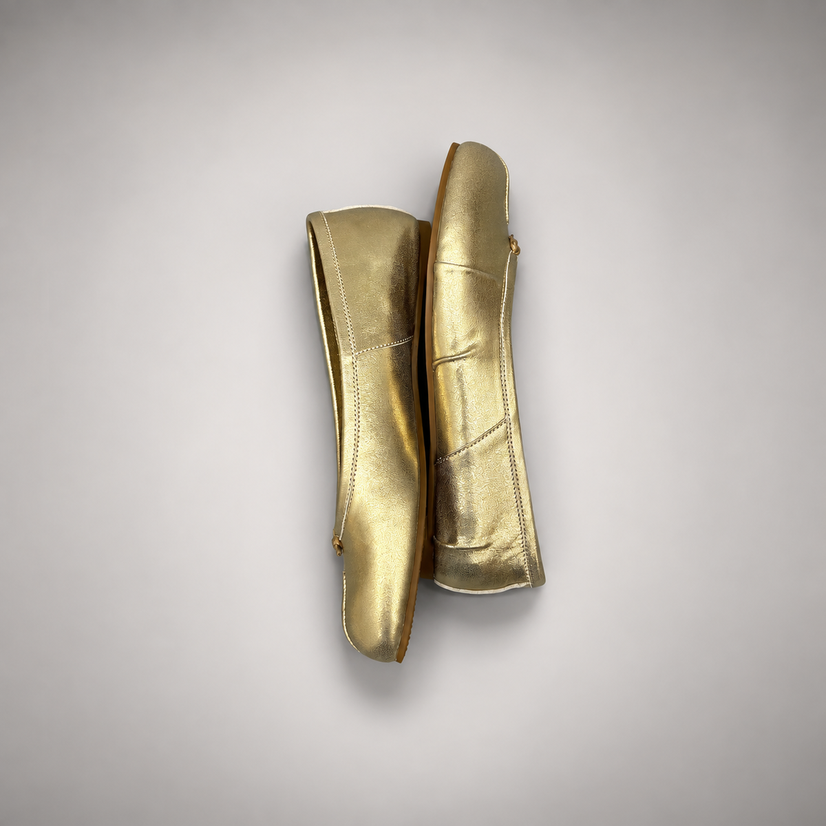 Gold Leather Split-Toe Bow Ballet Flats top view