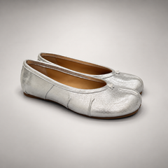 Silver Leather Split-Toe Bow Ballet Flats pair view