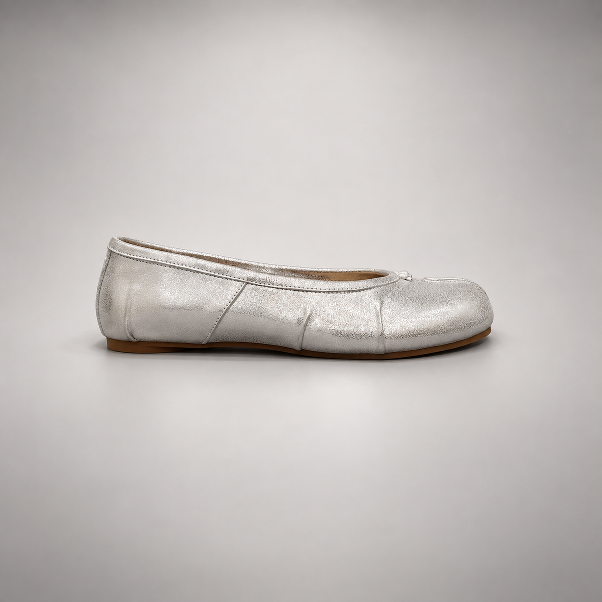 Silver Leather Split-Toe Bow Ballet Flats side view