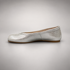 Silver Leather Split-Toe Bow Ballet Flats opposite side