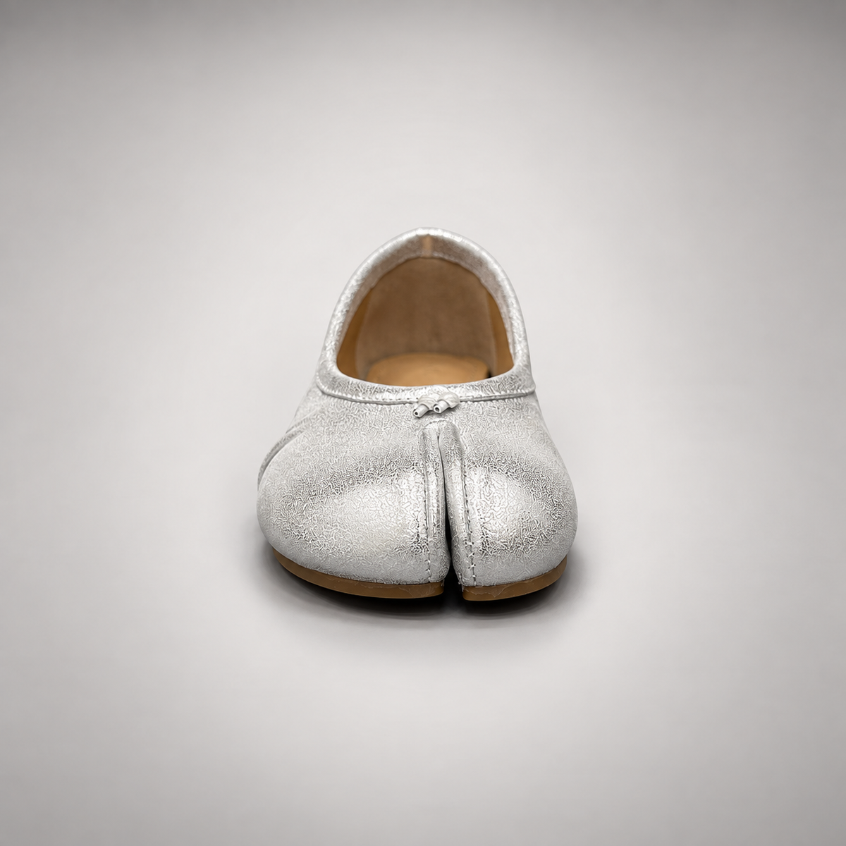 Silver Leather Split-Toe Bow Ballet Flats outsole view