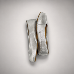 Silver Leather Split-Toe Bow Ballet Flats top view