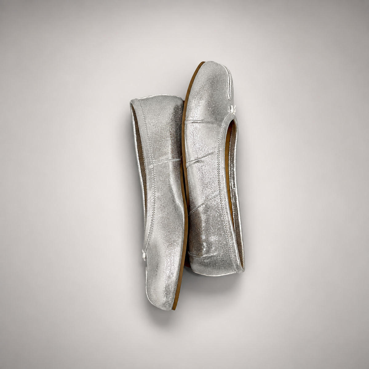 Silver Leather Split-Toe Bow Ballet Flats top view
