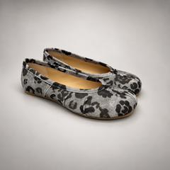 Gray and Black Animal-Print Split-Toe Ballet Flats pair view