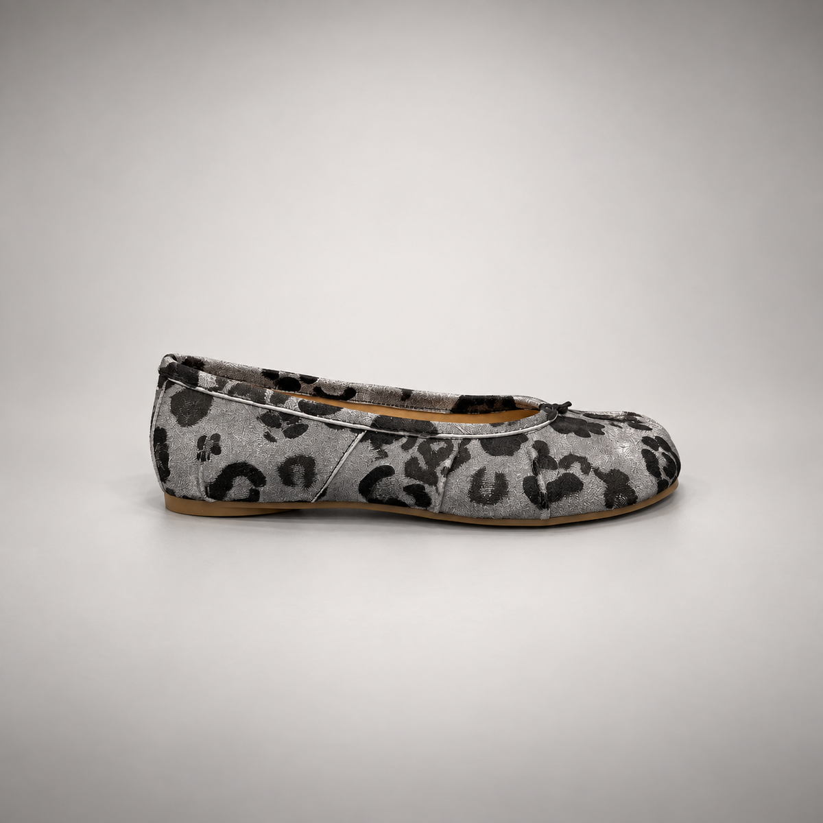 Gray and Black Animal-Print Split-Toe Ballet Flats side view