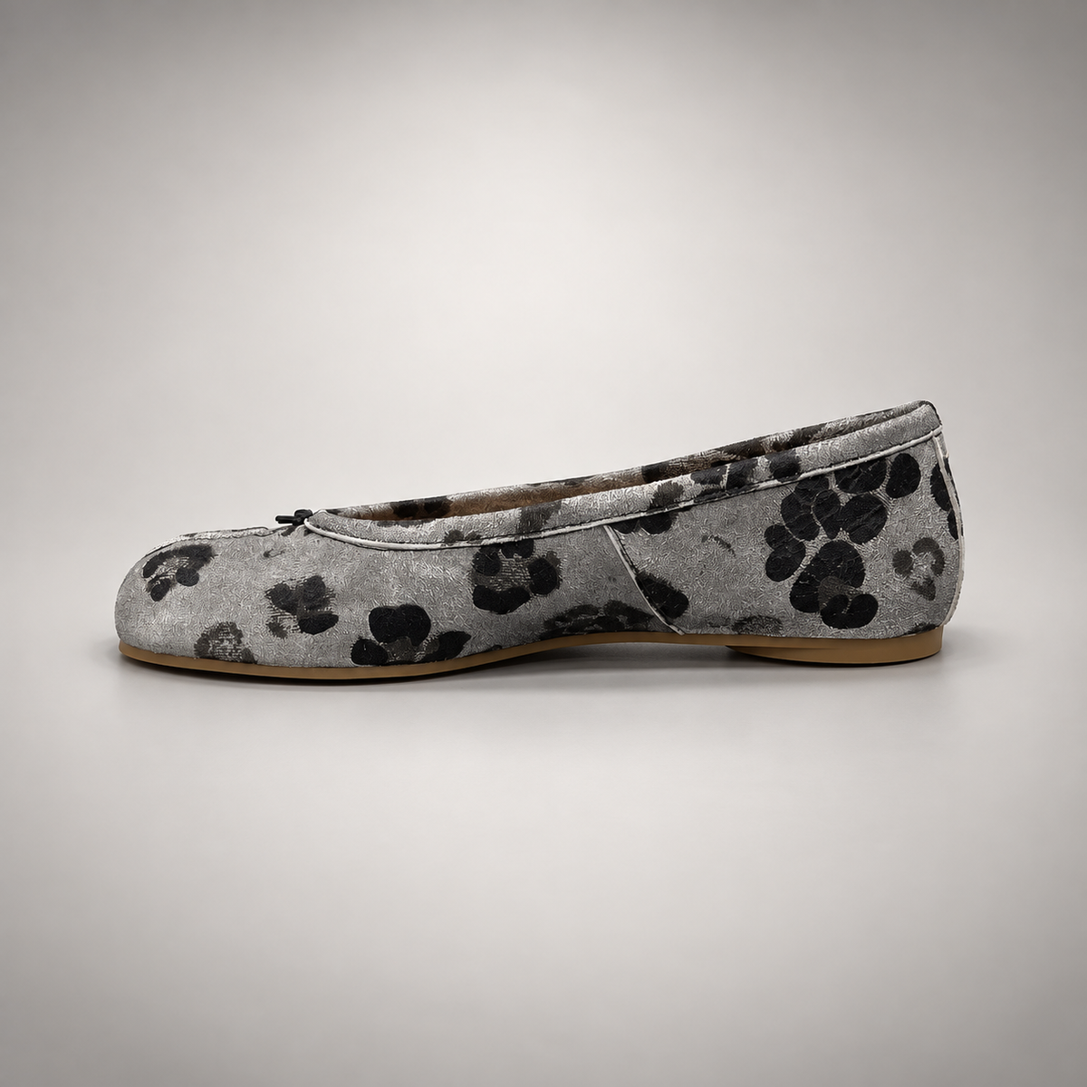 Gray and Black Animal-Print Split-Toe Ballet Flats opposite side
