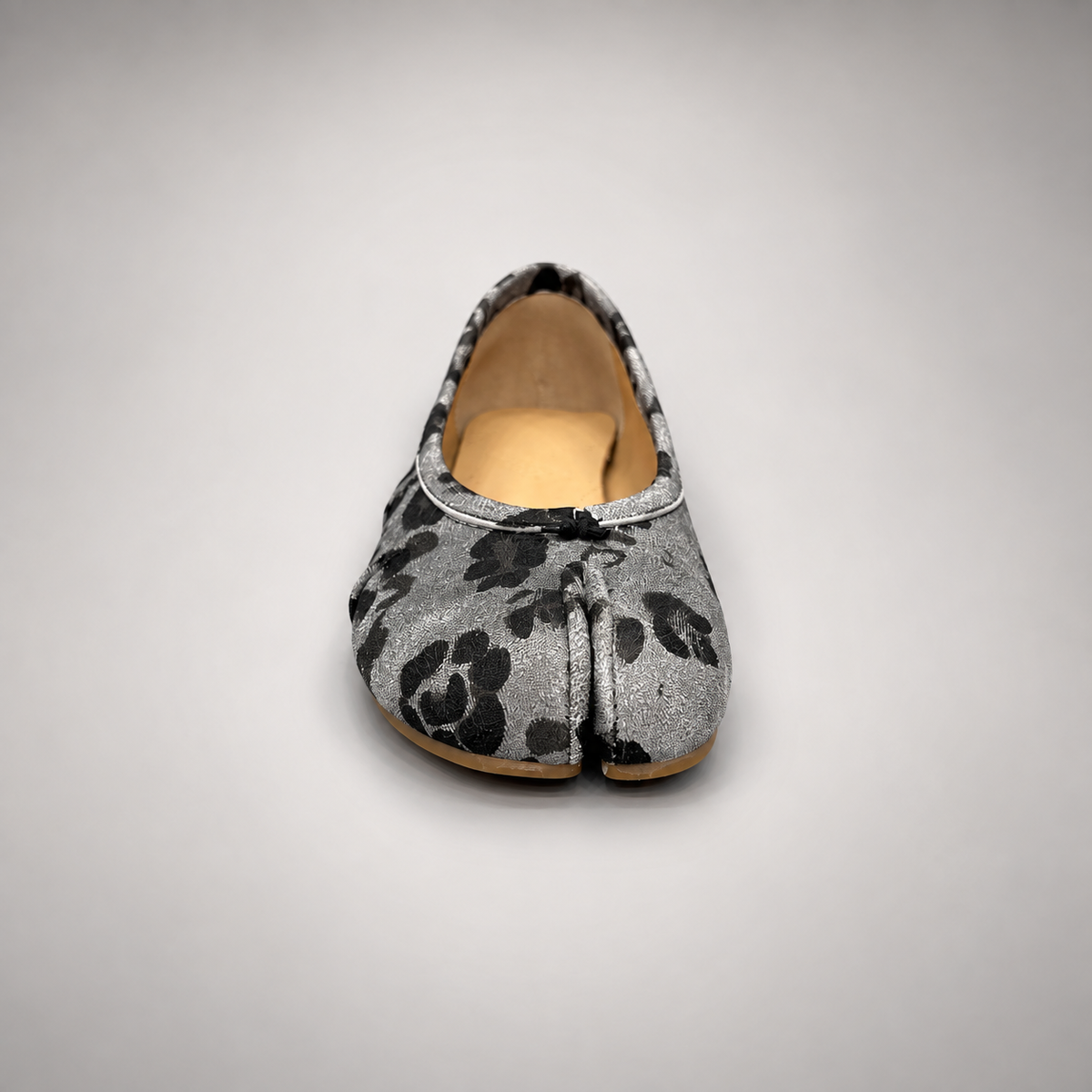 Gray and Black Animal-Print Split-Toe Ballet Flats outsole view