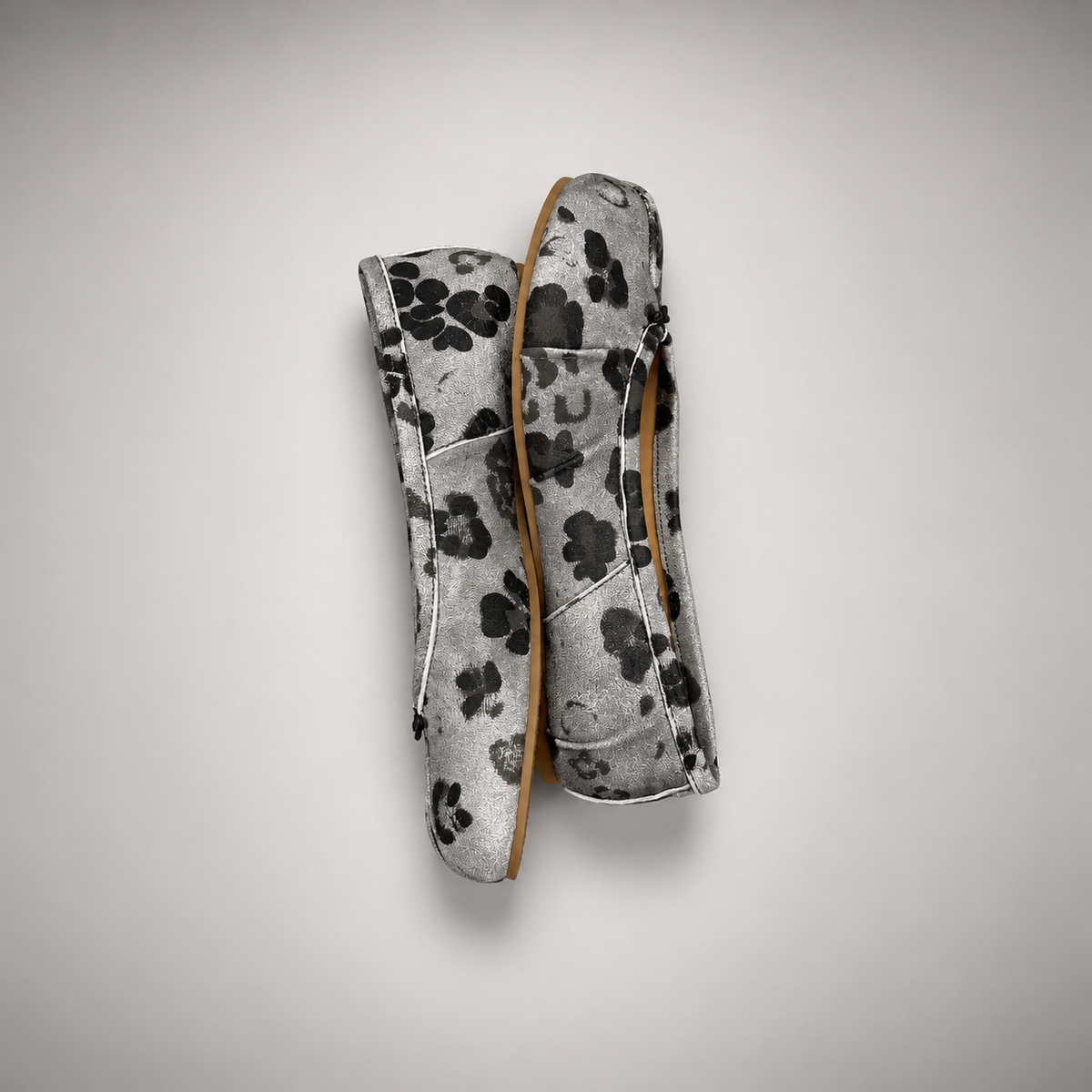 Gray and Black Animal-Print Split-Toe Ballet Flats top view