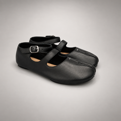 Black Leather Split-Toe Mary Jane Flats pair view