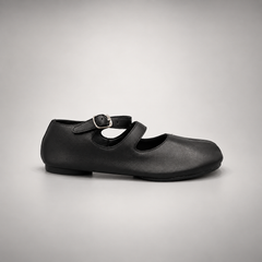 Black Leather Split-Toe Mary Jane Flats side view