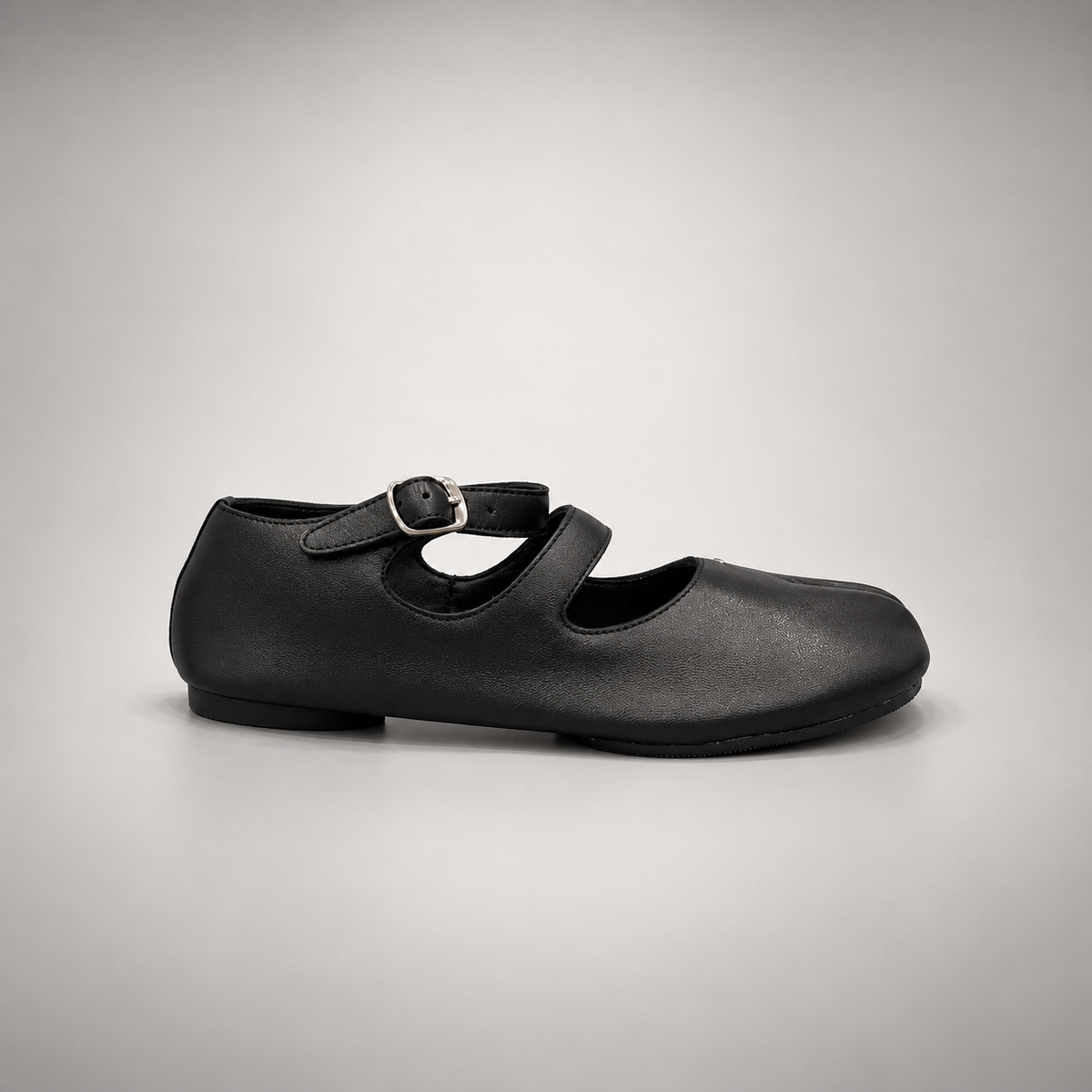 Black Leather Split-Toe Mary Jane Flats side view