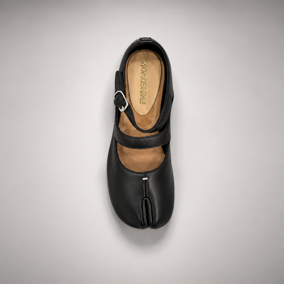 Black Leather Split-Toe Mary Jane Flats top view