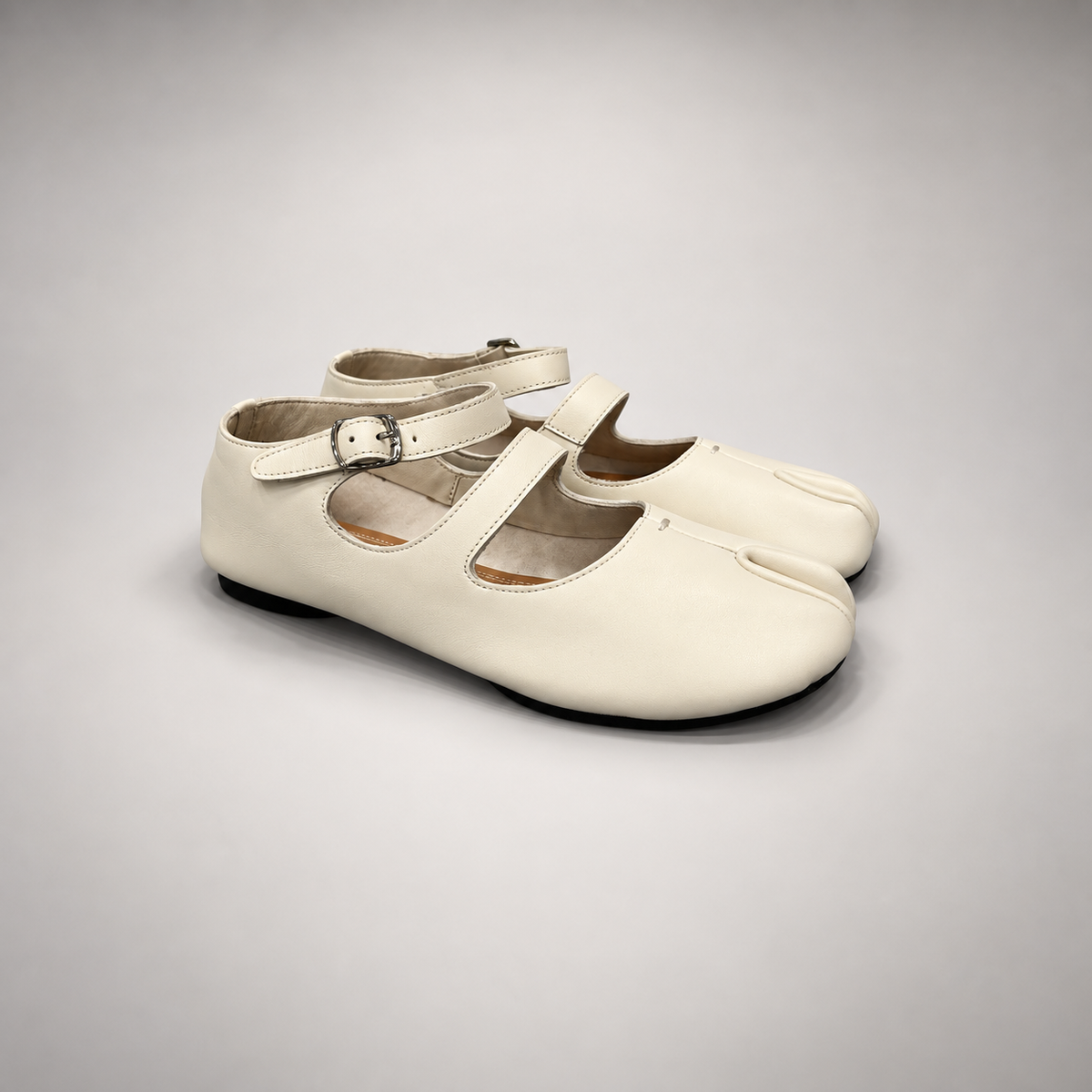 White Leather Split-Toe Mary Jane Flats pair view