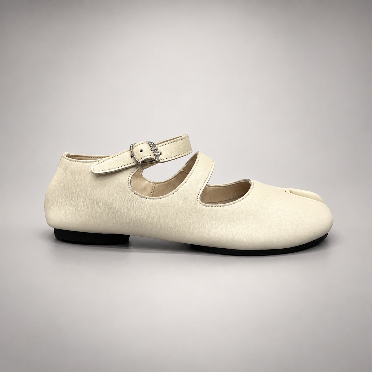 White Leather Split-Toe Mary Jane Flats side view