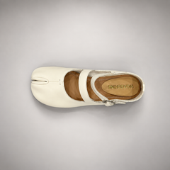 White Leather Split-Toe Mary Jane Flats top view