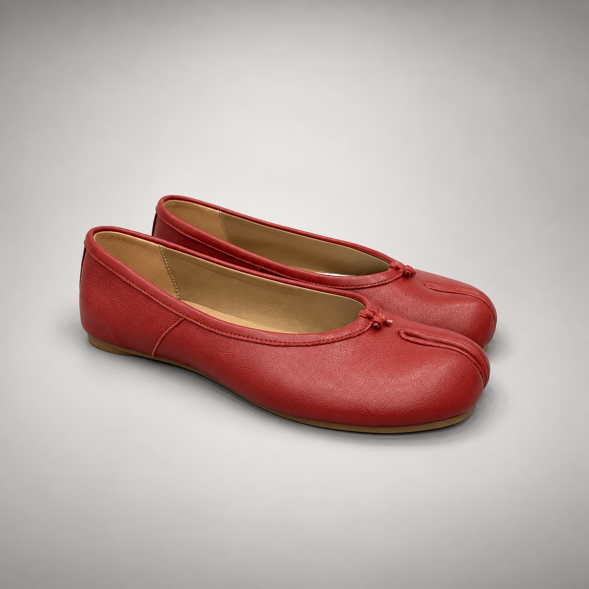 Red Leather Split-Toe Bow Ballet Flats pair view